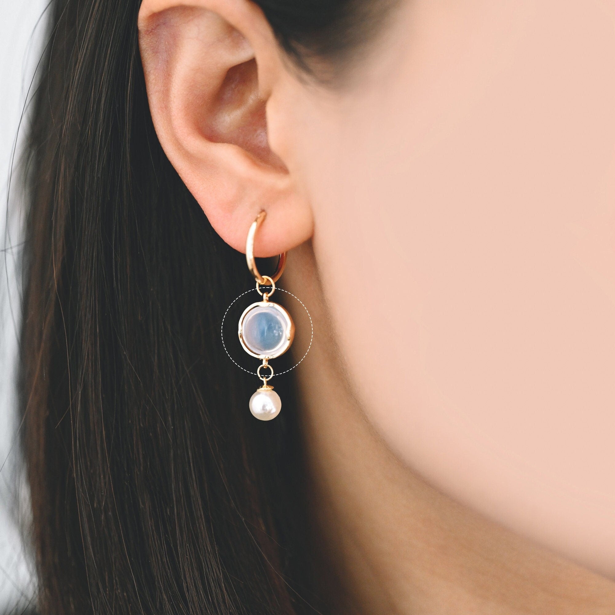 10pcs Gold Framed Glass Connector 15x11mm, Round Coin Bezel Charm Pendants, Clear Mint Blue (GB-805)